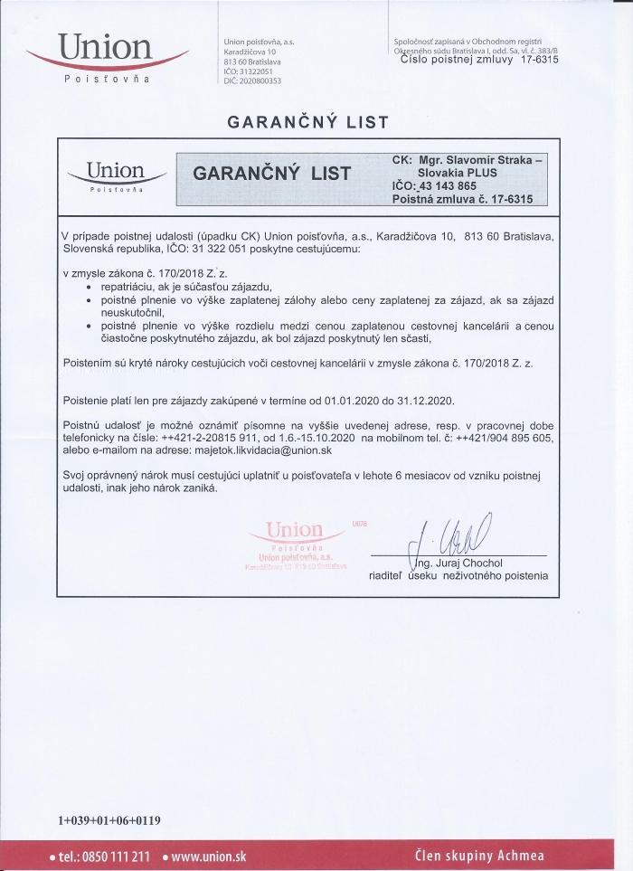 Garančný list UNION